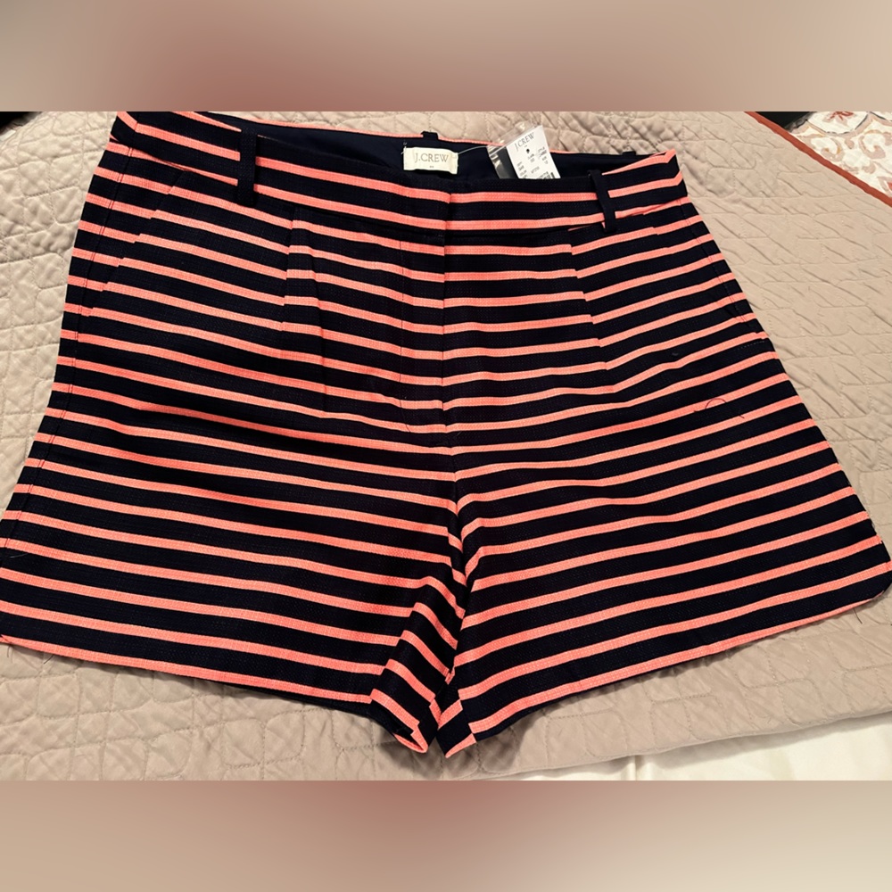 J Crew Navy/Coral Stripe dressy Shorts sz 12